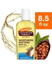 Benefits:

Hydrates & Softens rough, dry skin with natural Cocoa Butter and Vitamin E for healthier-looking, radiant skin
48 hour moisture
Vegan-friendly - no animal ingredients or testing
Free of Parabens, Phthalates, Mineral Oil, Dyes
America's #1 Cocoa Butter Brand
Works well layering with Palmer's Cocoa Butter Daily Skin Therapy Body Lotion and Original Solid Jar
Non-greasy formula can be used in shower, bath or on dry skin

 
Hydrate and Soften skin with Palmer's Cocoa Butter Formula Body Oil, crafted with intensively moisturizing Cocoa Butter and Vitamin E. Absorbs instantly for a radiant, healthy glow.
Proudly made in U.S.A., Palmer's® has been a trusted brand for over 180 years, providing high-quality natural products that are passed down from generation to generation. America's #1 Cocoa Butter brand Palmer's Cocoa Butter Formula uses the highest quality natural ingredients for superior moisturization head-to-toe.
 