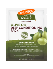 Benefits:

SULFATE FREE
Intense hydration treatment
Recovers extrmely dry hair and scalp while minimizing frizz
Soothes and stimulates dry, itchy scalp
Smoothes rough or damaged hair cuticles
Improves shine and manageability
Free of parabens, phthalates mineral oil, and gluten
Committed to responsible sourcing
Fortified with Botanical Scalp Complex (Nettle, Sage and Hyssop) to provide essential vitamins and minerals to dry, damaged hair
Penetrates deep to restore moisture and shine and minimize breakage
Free of sulfates, parabens, phthalates, mineral oil, gluten and dyes

 
Palmer's Olive Oil Formula Shine Therapy Deep Conditioning Pack is a sulfate free intense hydration treatment that recovers extremely dry hair and scalp while minimizing frizz.
Palmer's Olive Oil Formula Shine Therapy perfectly nourishes dull, frizzy hair and dry scalp to maximize fullness and improve manageability, for irresistibly soft and shiny hair. This shine enhancing emollient packed with antioxidants soaks into the hair preserving hydration while smoothing strands and minimizing frizz creating softer, shinier more manageable hair. Olive Oil also invigorates the skin and soothes tightness to support a healthy scalp foundation. Helps rid the scalp of environmental toxins creating an optimal foundation for growing hair. Jamaican Black Castor Oil also locks in moisture and promotes fuller strands.