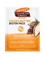 Benefits:

Silicone free, intense strengthening treatment
Nourishes brittleness, breakage and split ends
Deeply penetrates
Improves shine and manageability
Created for all curl patterns and textures
Silicone free
No parabens, phthalates, mineral oil, gluten or dyes
For healthier looking hair, use the entire Palmer's Cocoa Butter Formula Length Retention system
Committed to responsible sourcing

 
Palmer’s Cocoa Butter Formula® Length Retention system with Biotin, fully strengthens hair with powerhouse natural protectants that help block fragileness, brittleness, breakage and split ends, to help hair achieve its optimal length.
This silicone free, intense strengthening treatment, nourishes brittleness, breakage and split ends.