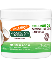Benefits:

Locks in moisture to help minimize breakage
Softens hair for improved comb through
Adds moisture and incredible shine
Perfect for daily use, relieves tight itchy scalp
Created for all curl patterns and textures
No parabens, phthalates, gluten or dyes
For healthier looking hair, use the entire Palmer's Coconut Oil Formula Moisture Boost system
Committed to responsible sourcing

 
Palmer's® Coconut Oil Formula Moisture Boost system restores hair experiencing dryness or damage with natural reparatives that instantly and deeply lock in moisture from root to tip, visibly improving your hair’s condition after each use.
This shine-boosting pomade helps control frizz, prevents breakage and strengthens fragile hair by creating a protective moisture barrier around new growth. Recommended for use on very curly, frizzy, or coarse hair.