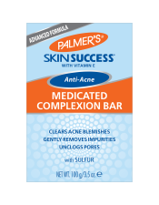 Benefits:

Keeps skin clear of acne blemishes
Deeply cleanes skin of surface bacteria and other pore-clogging dirt, oil or impurities that can lead to breakouts
Free of sulfates, parabens, mineral oil, phthalates and dyes
Not tested on animals

 
Palmer's Skin Success Anti-Acne Medicated Complexion Bar gently purifies & detoxifies skin of surface bacteria that can clog pores and lead to acne breakouts. Skin feels instantly refreshed and with continued use is clearer, more luminous and balanced