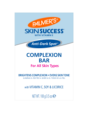 Benefits:

Brightens & balances complexion
Cleanses skin without overdrying
Formulated to work with Palmer's Anti-Dark Spot products to achieve your most even skin tone
Free of sulfates, parabens, phthalates and dyes
Not tested on animals

 
Palmer's Skin Success Anti-Dark Spot Complexion Bar is a gentle cleansing bar that not only creates the ideal surface texture for receiving the maximum benefits for our tone correcting treatments, but also contains natural pigment-perfecting ingredients and enhanced moisturizers. With daily use, skin is visibly transformed into luminous, balanced perfection. 