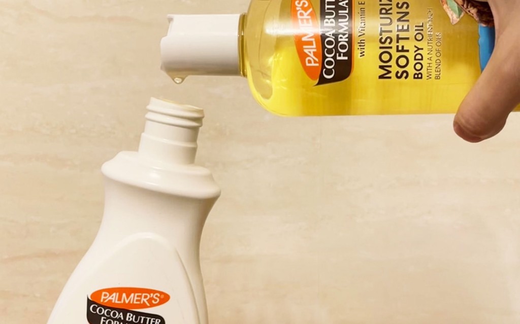 Try our favorite skin care hack mixing the Cocoa Butter Body Lotion and Body Oil together for softer, smoother skin in a single step