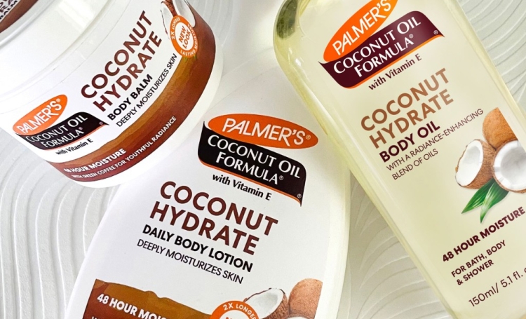Palmer's Coconut Oil Formula products, used to hydrate dry skin in the winter, on table