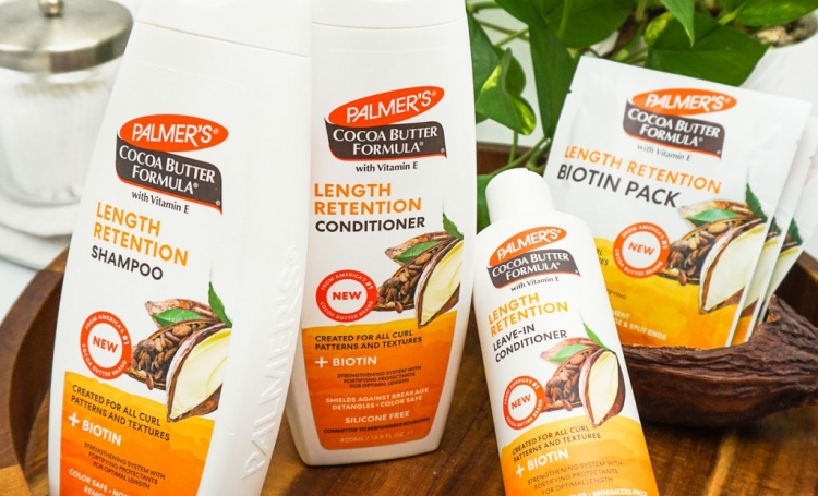 Palmer's Cocoa Butter Formula Length Retention products for natural hair twist styles in tray 